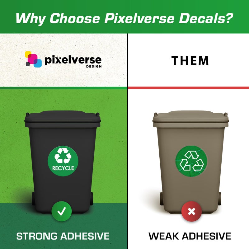 Pixelverse Design Recycle Stickers for Trash Bins - 6"x6" Round Decals, 4 Pack Set - Recycling Sticker for Trash Can - UV-Resistant Waste Management for Indoor, Outdoor, Kitchen, Office, and Public Spaces - Image 2